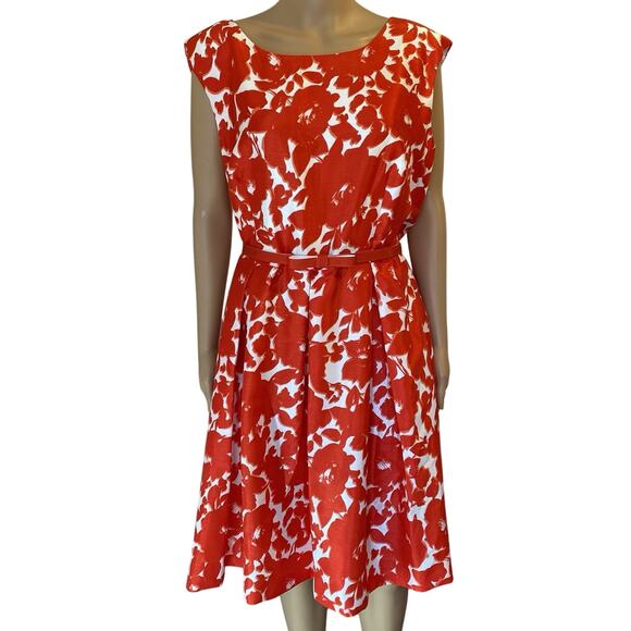 Danny & Nicole White Red Floral Sleeveless Fit & Flare Belted Mature Formal Sz18 - Picture 1 of 11